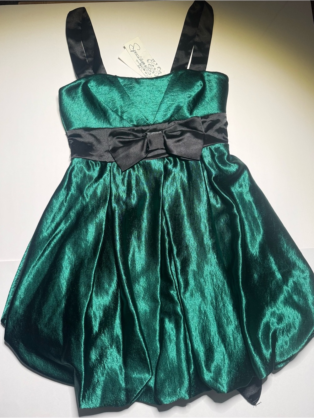 Speechless Emerald Green Satin Mini Dress with Black Waist Tie NWT Vintage Y2K